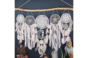 RARLON Dream Catchers, 5 Pack Boho Wall Decor Moon and Sun Feather Handmade Traditional Dream Catcher Wall Hanging Decor for Kids Bedroom Adult Living Room Home Bohemian Decorations (White Set)