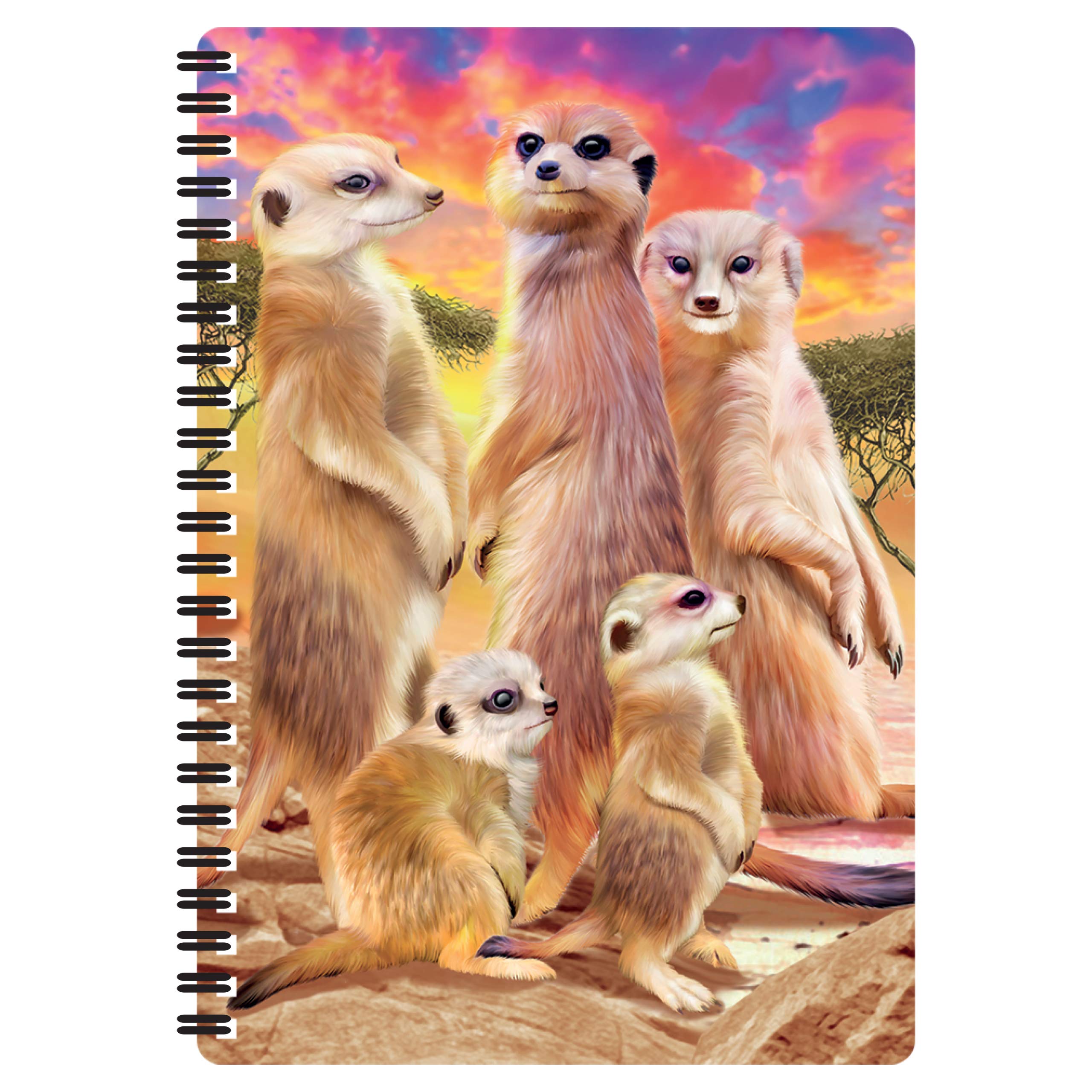 3D LiveLife A5 Notebook - Cool Meerkats from Deluxebase. Spiral Bound Lined Notebook with 80 Recycled Pages, 3D Meerkat Art Notebooks for Work, Gifts and School Supplies, (21 x 14.5 cm). — image 1