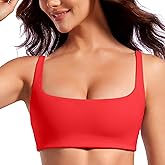 CRZ YOGA Butterluxe Square Neck Sports Bras for Women - Low Coverage Spaghetti Strap Yoga Wireless Padded Cami Crop Top