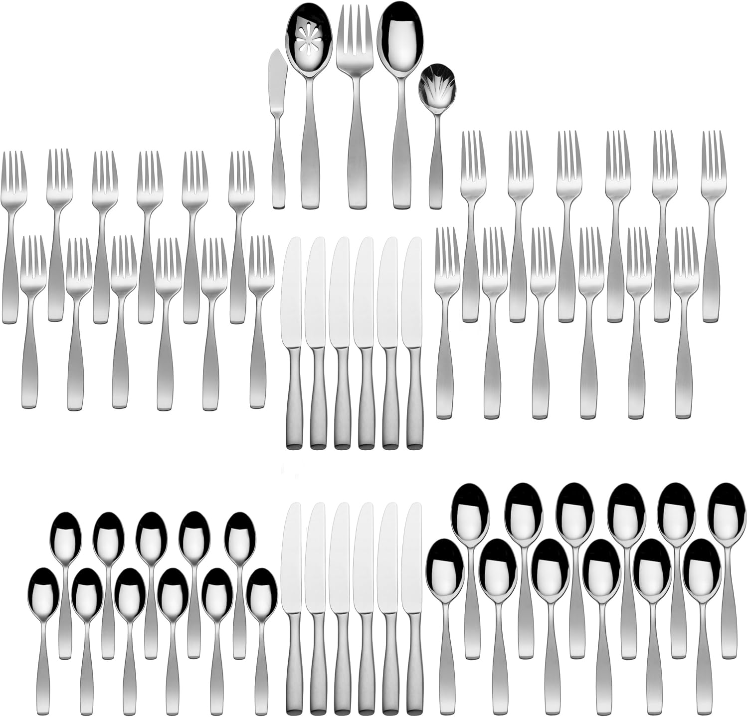 Mikasa Satin Loft 65-Piece 18/10 Stainless Steel Flatware Set with Serving Utensil Set, Service for 12: Kitchen & Dining