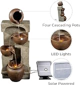 Teamson Home Solar Powered Water Feature 4 Tier Pot Fountain with LED Lights view 4