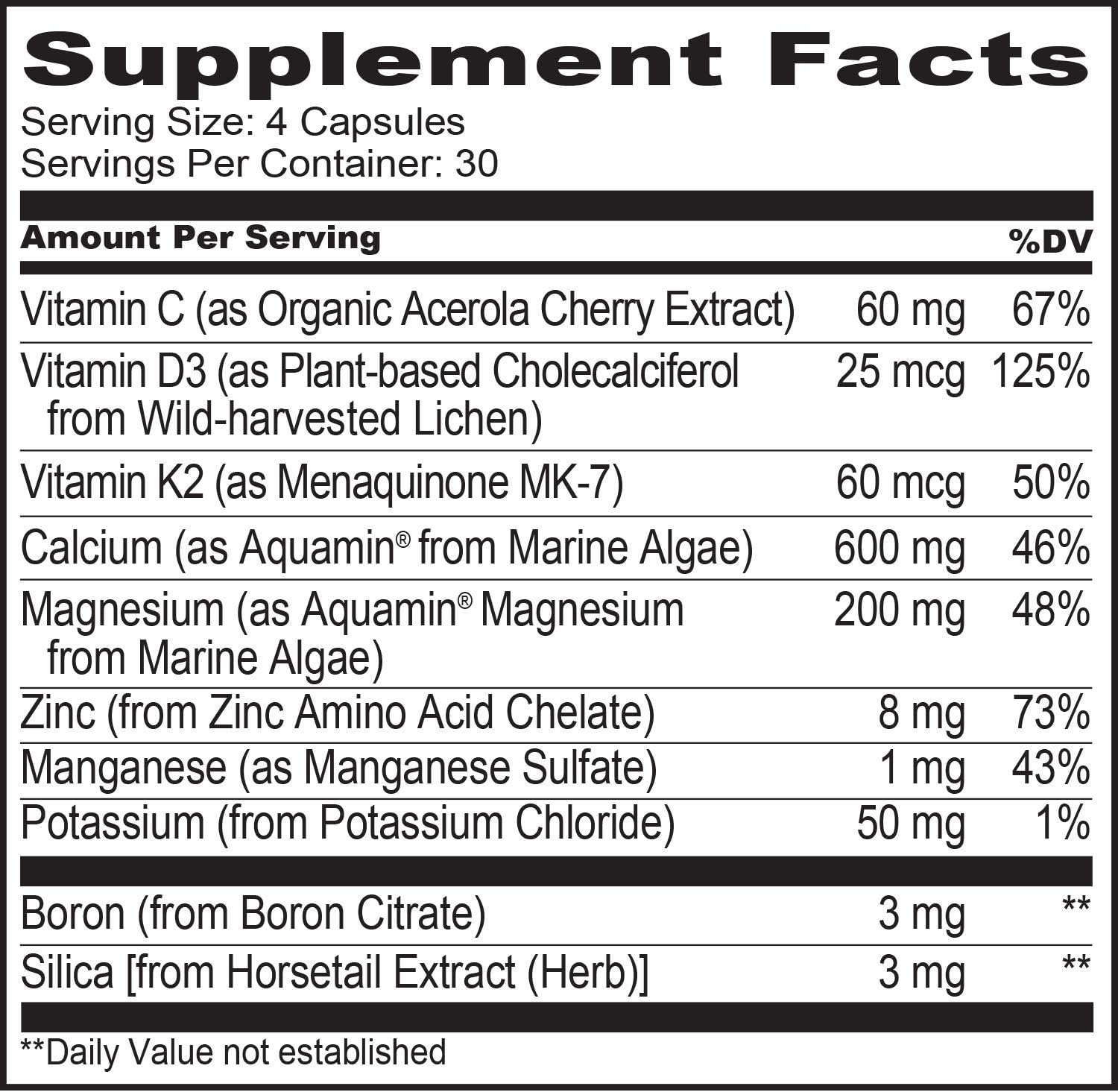 NATURELO Bone Strength - Plant-Based Calcium, Magnesium, Potassium, Vitamin D3, VIT C, K2 - GMO, Soy, Gluten Free Ingredients - Best Whole Food Supplement for Bone Health - 120 Vegetarian Capsules: Health & Personal Care