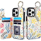 HAOPINSH for iPhone 15 Pro Max Wallet Case with Card Holder, Floral Flower Print Back Flip Folio PU Leather Kickstand Card Slots Case, Finger Grip Ring Double Magnetic Clasp Shockproof 6.7"