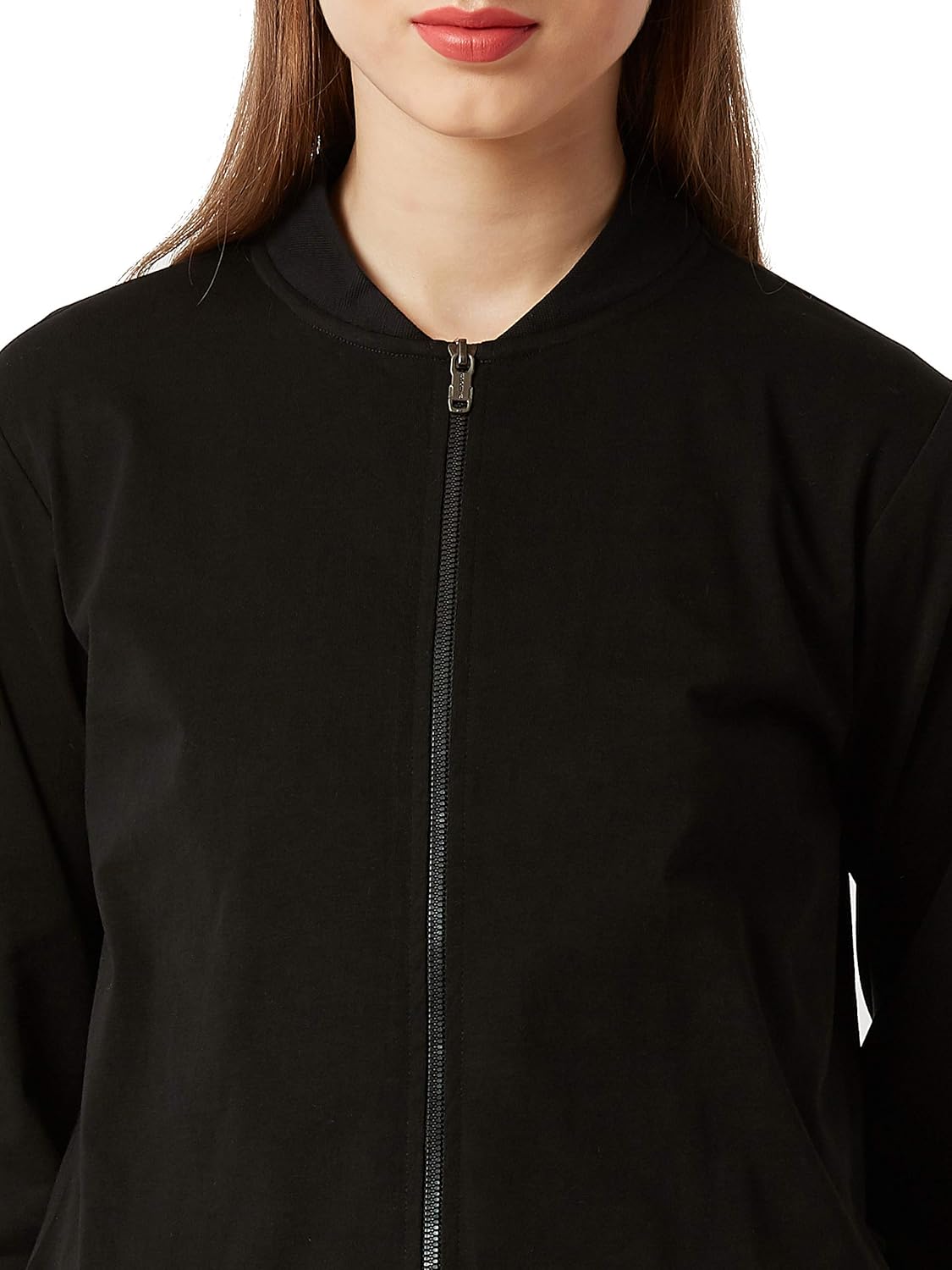 miss chase women's black ribbed bomber jacket