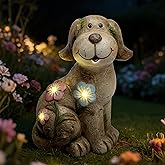 Smadeer Solar Dog Garden Statue with Light, Cute Outdoor Dog Decoration for Yard, Patio, Lawn Balcony, Animal Figurines Housewarming Gardening Gift, Crafted Gifts for Mom Women