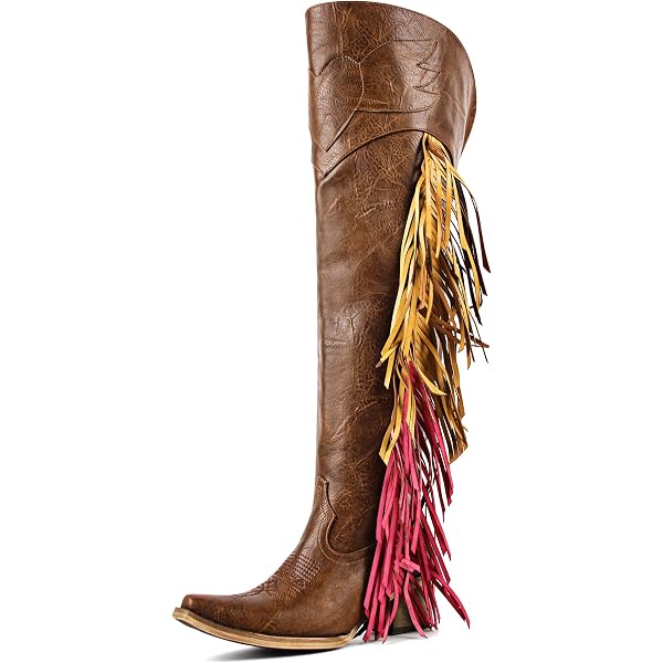 LIPIJIXI Women's Tassel Ankle Cowboy Boots - Embroidered Fringe Western Boots With Chunky Heel