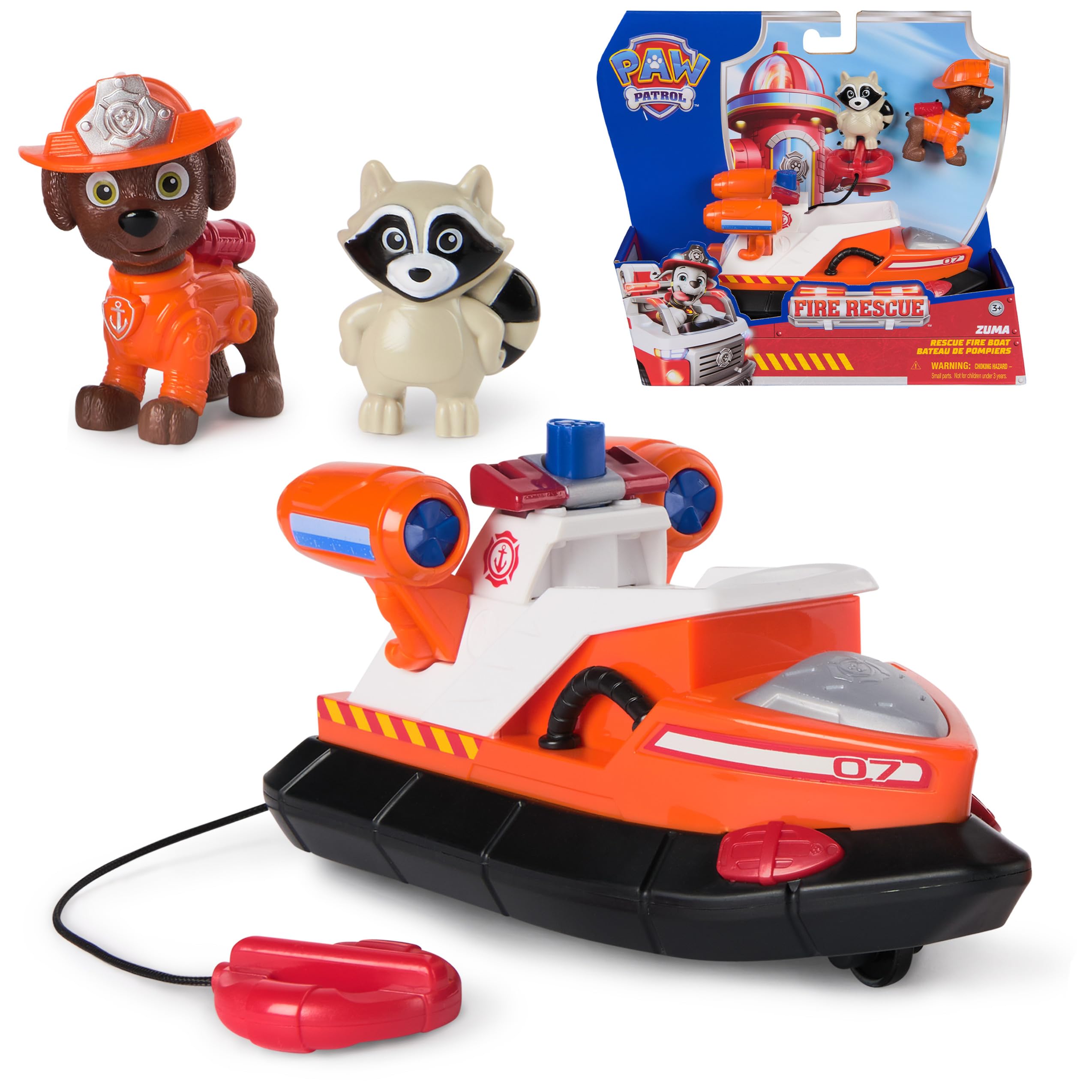 Paw Patrol Fire Rescue: Zuma Rescue Fire Boat with Action Figure, Launching Lifesaver, Raccoon and Toy Boat, Kids Toys for Boys and Girls Ages 3 and Up
