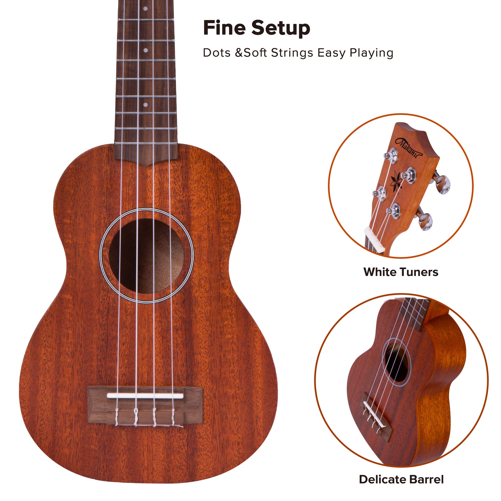 Makanu Soprano Ukulele Sapele 21 Inch Ukulele with Gig Bag for Beginners Matt Finish Four String Guitar