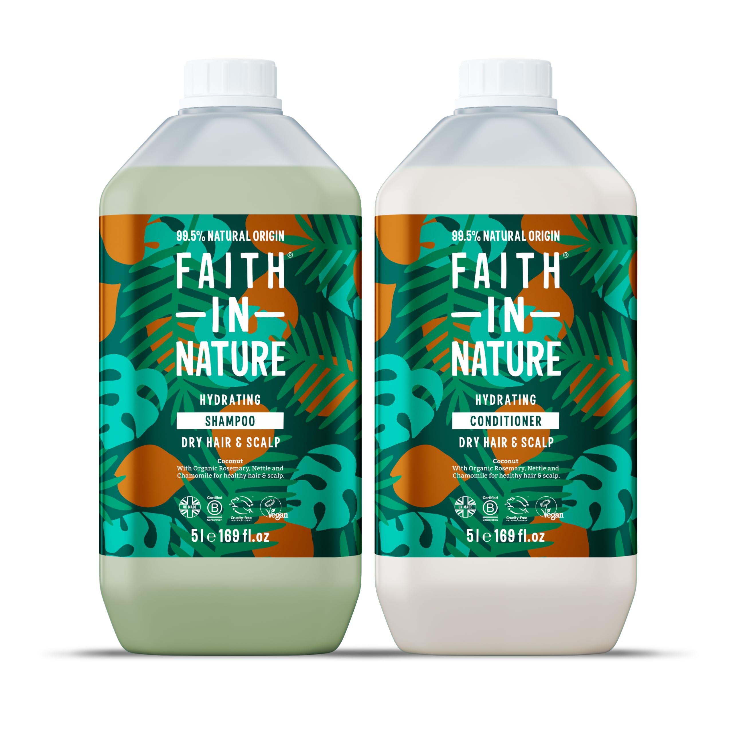Faith In Nature Natural Coconut Shampoo and Conditioner Set, Hydrating, Vegan & Cruelty Free, No SLS or Parabens, For Normal to Dry Hair, 2 x 5L Pack