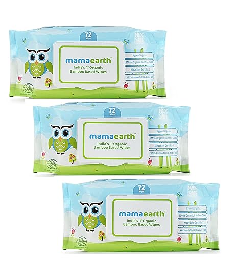 Mamaearth Organic Bamboo Based Wipes 72 Pieces (3, White)