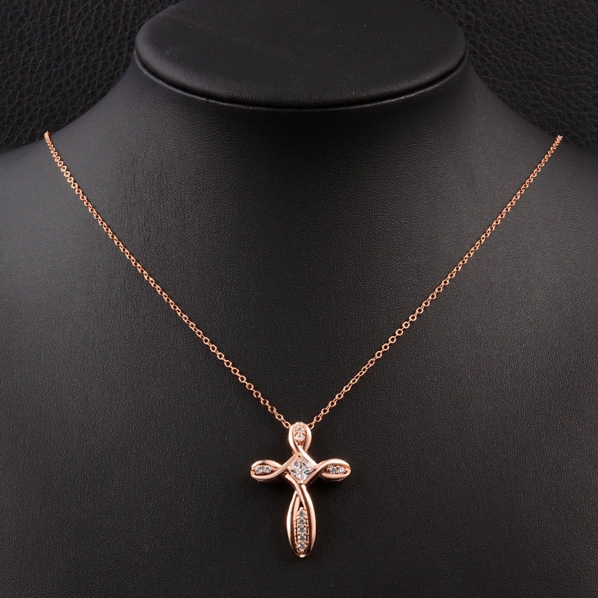 Rose Gold Cross Pendant Necklace for Women Infinity Zircon Crystal Jewelry
