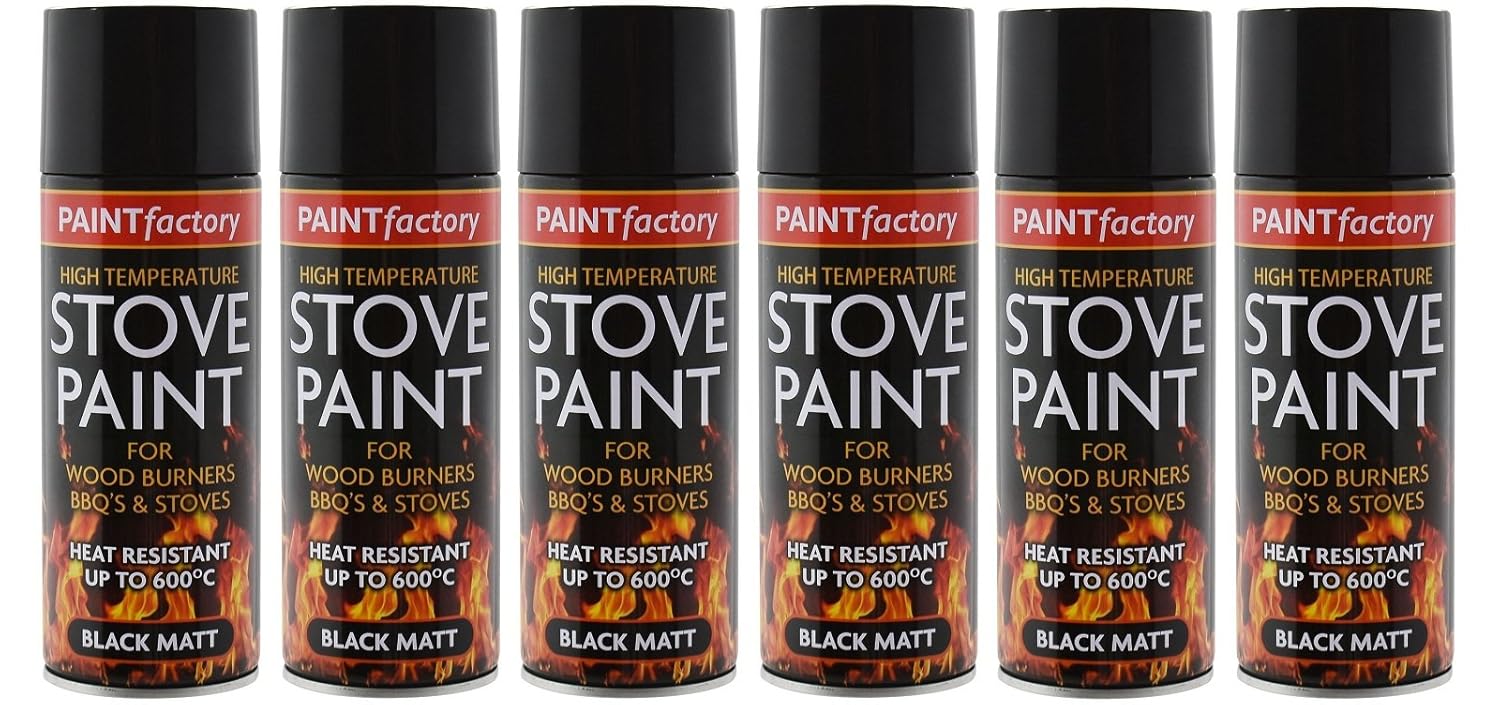 6 X 400ML Heat Resistant Matt Black Spray Paint Stove High Temperature