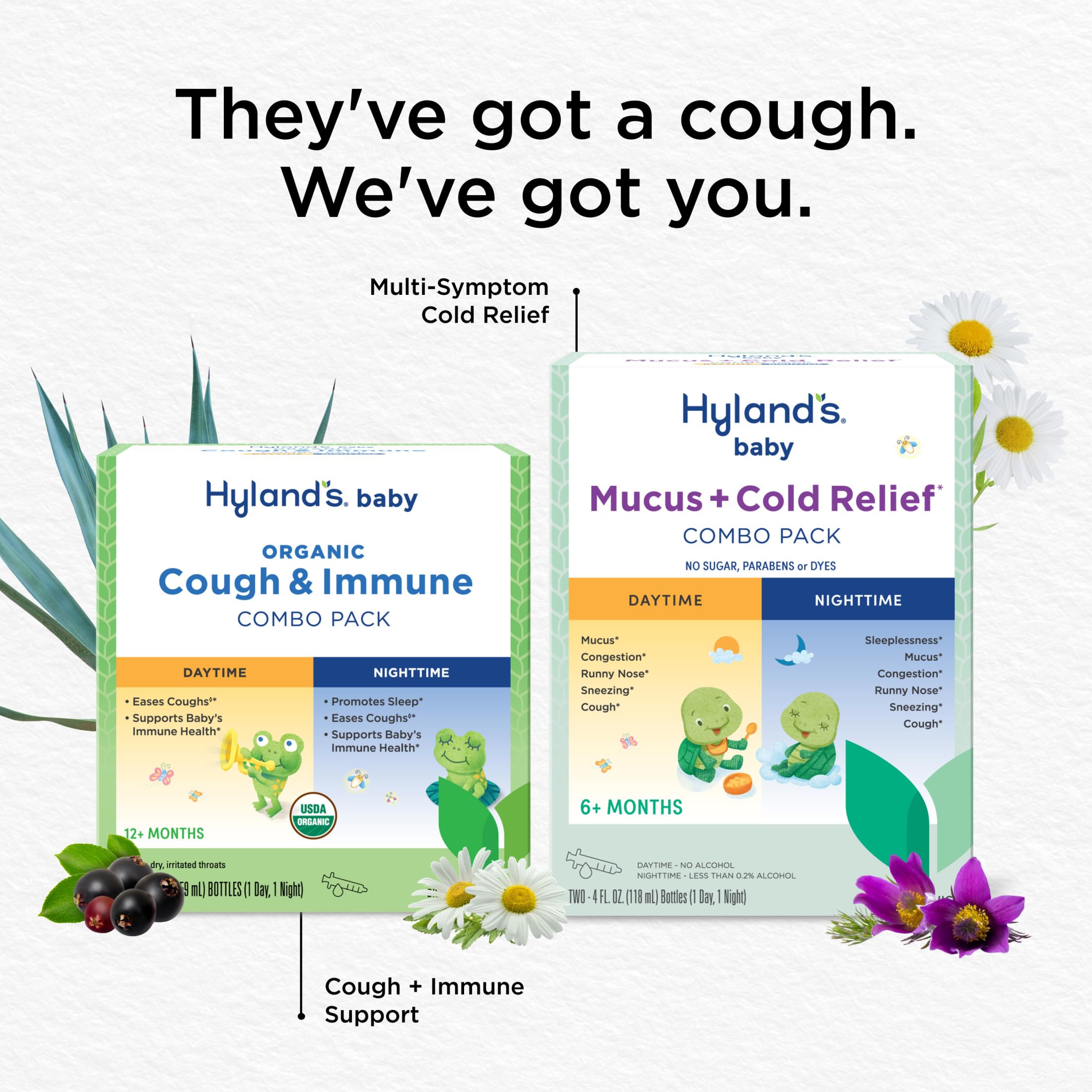 Hyland's Baby Organic Cough Syrup and Immune Support Day and Night Combo Pack, Eases Coughs, Supports Immunity, Promotes Sleep, Two 2 Fl Oz. Bottles (4 fl oz)