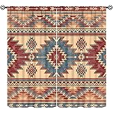 KANEPE Aztec Curtains, Native American Tribal India Geometric Ethnic Texture Window Treatments, Rod Pocket Thermal Insulated Drapes 2 Panel Sets for Bedroom Living Room Kitchen, 42" W X 45" L【Decor】