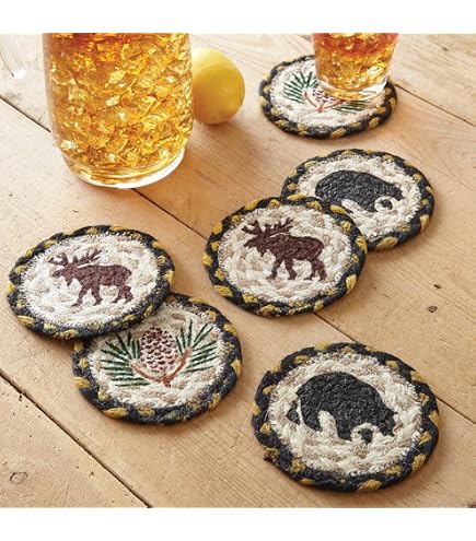 Moose Decor Wood And Log Look Coasters Set Of 4