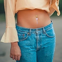 BSJ4U Gold Belly Button Ring Dangle Navel Piercing