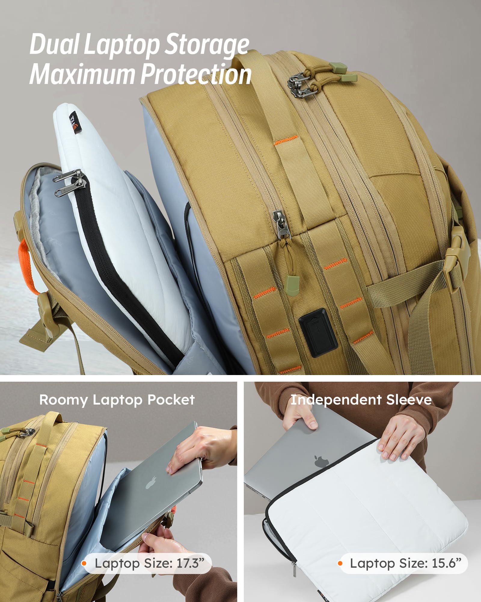 Tolaccea Carry on Travel Backpack, TSA Friendly Flight Approved Personal Item Duffle Bag for Men Women with Dual Laptop Storage for 17.3