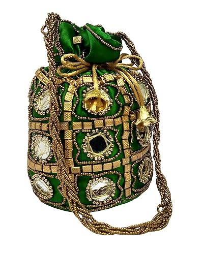 Filora Womens Ethnic Rajasthani Silk Potli Bag/Potli Purse/Bridal Clutch/Bridal Purse