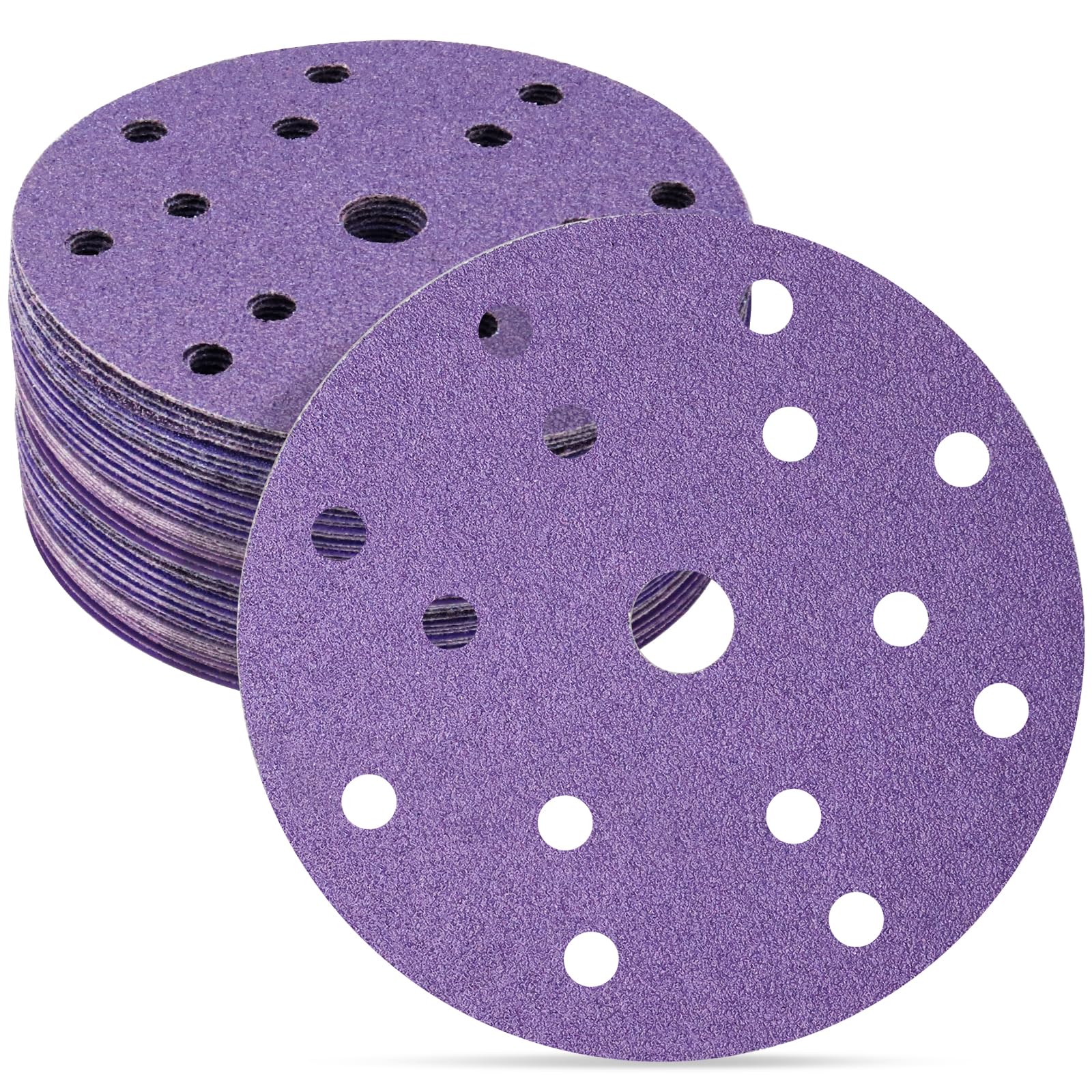 STEBRUAM 150mm Sanding Discs 15 Holes Hook and Loop Sanding Disc,60/80/120/180/400/600 Mixed Grits,6 Inch Sanding Pads for Random Orbital Sander 30Pcs