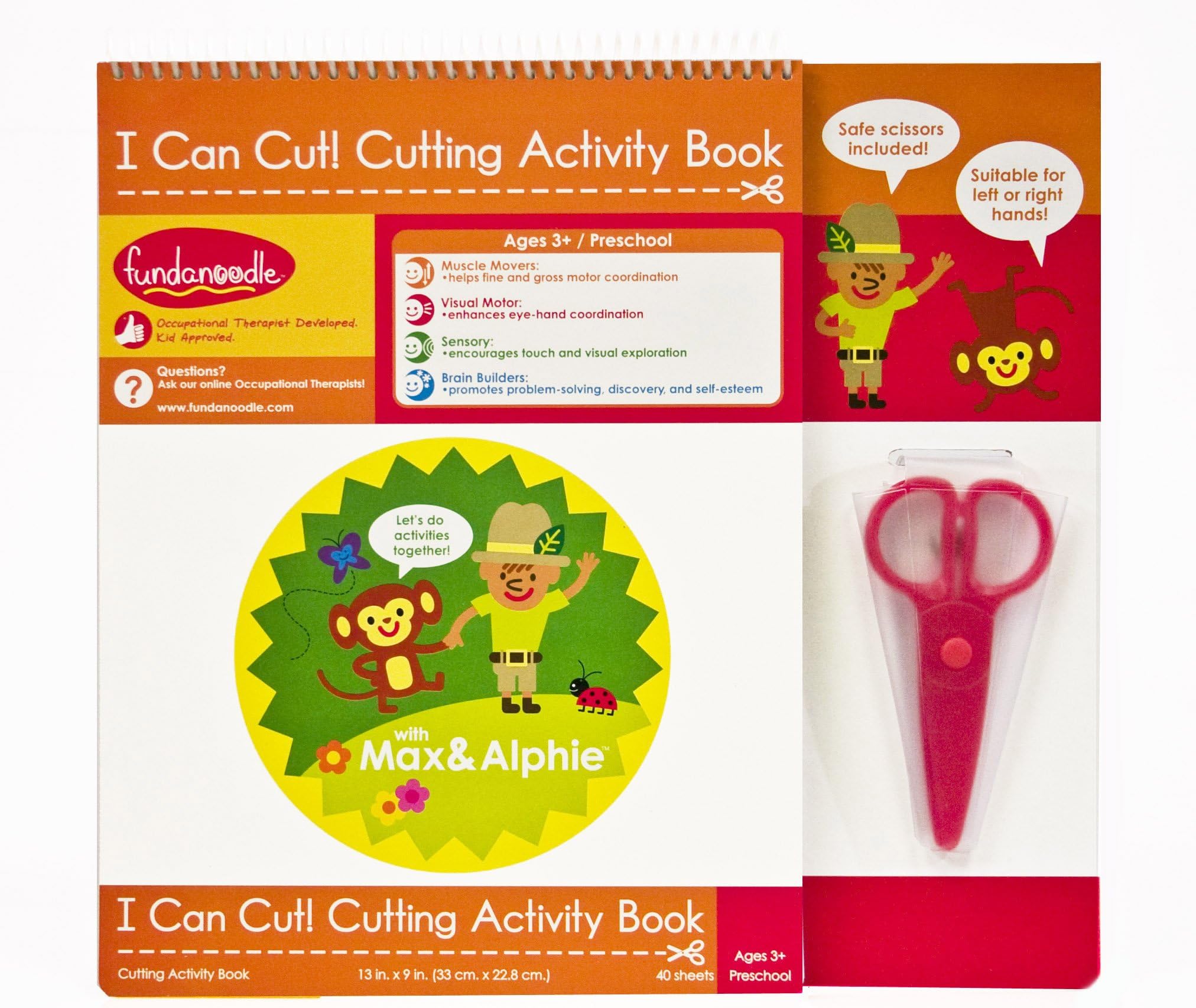 Fundanoodle I Can Cut, Cutting Activity Book with Scissors, 9 x 12 Inches, 40 Sheets, Ages 3 and Up (15263)