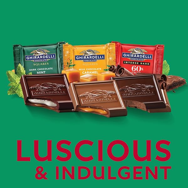 GHIRARDELLI HOLIDAY CLASSIC CHOCOLATE ASSORTMENT SQUARES – LIMITED EDITION MILK & DARK CHOCOLATE CANDY WITH CARAMEL AND MINT FLAVORS, INDIVIDUALLY WRAPPED, 8.6 OZ BAG