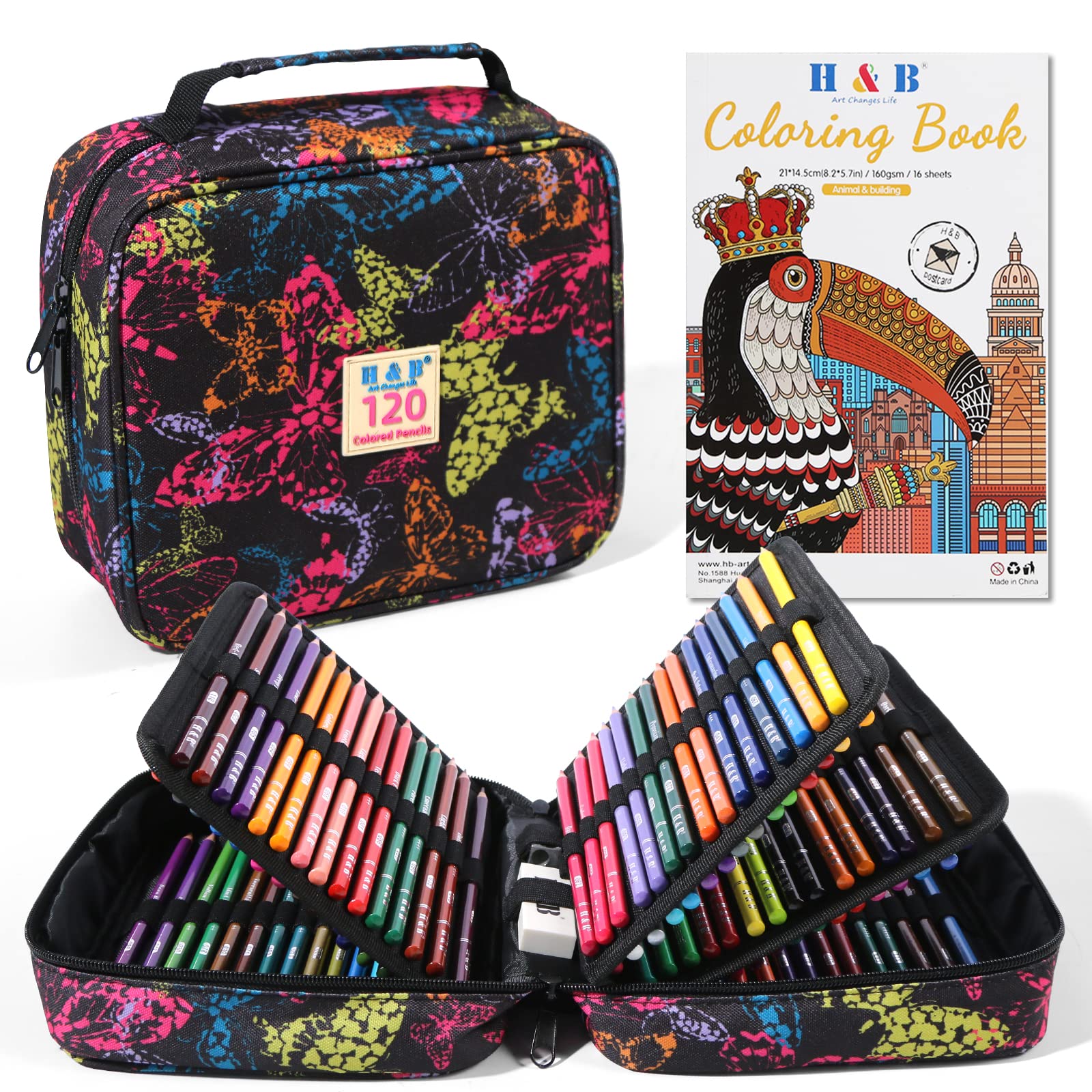 H & B Colouring Pencils 120 Oil Based Coloured Pencils Artist Colouring Pencils with Colouring Book Art Sets for Adults Artists Beginners