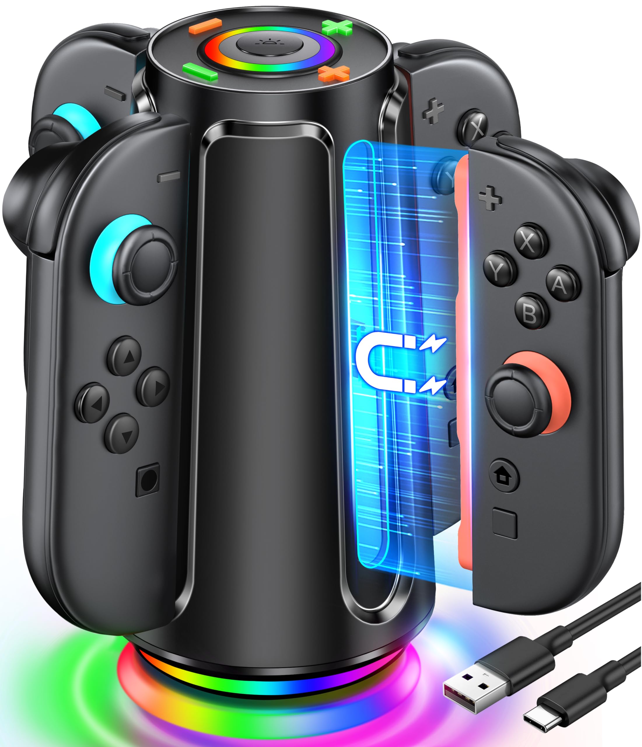 Switch 2 Charging Dock for Nintendo Controller Joy Con (2025), Mocagen Joy-Con 2 Charger Station with Dynamic Light, Magnetic Mount for 4 in 1 Switch 2 Joy-con Accessories