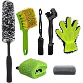 NicerAuto 7PCS Motorcycle Cleaning Kit, Complete Wheel Detailing &amp; Polish | Bendable Wool Wheel Brush, Tire Brush, Chain Detailing Tool,Dual-side Wash Mitt &amp; Microfiber Towel,Scratch-Free Dirt Bike Set