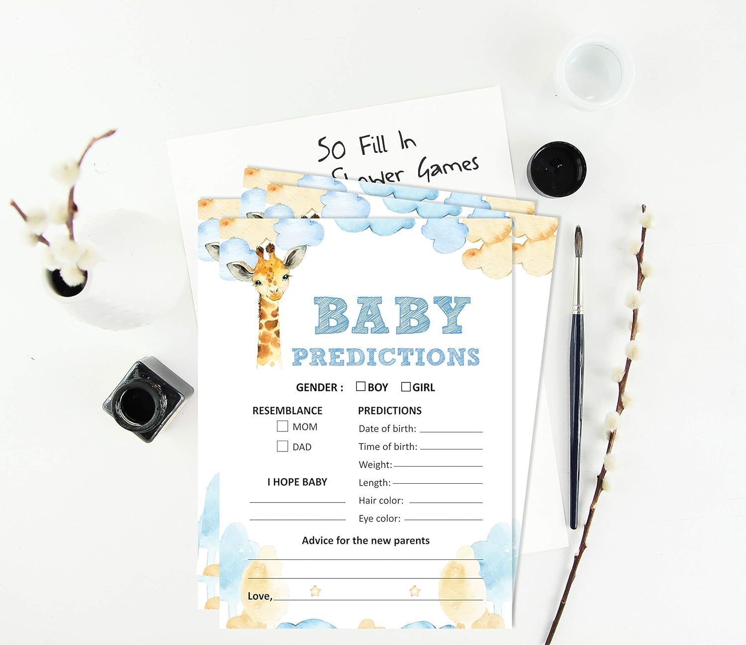 Inkdotpot 50 Prediction Cards For Baby Shower Game Giraffe Jungle Animals Party Supplies Fun Baby Shower Game Favors - Image 4
