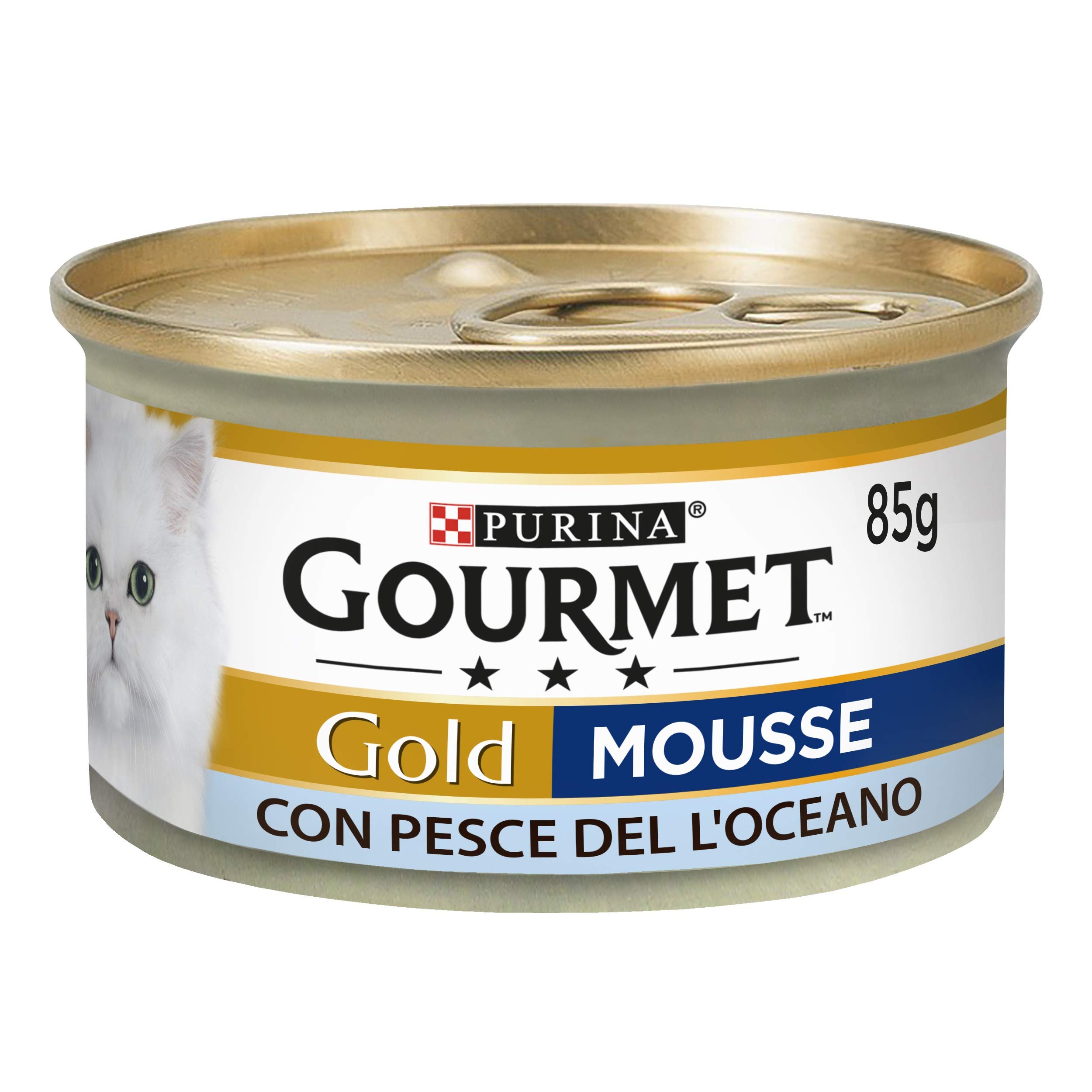 Gourmet Purina Gold Wet Cat Food Mousse with Ocean Fish - 24 Cans of 85 g Each (Pack of 24 x 85 g)
