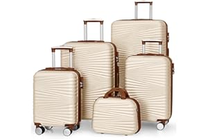 LARVENDER Luggage 5 Piece Sets, Hard Shell Luggage Set Expandable Carry on Luggage Suitcase with Spinner Wheels Durable Lightweight Travel Set for Men Women(14/18/20/24/28, White)