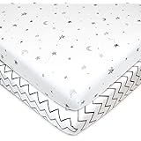 American Baby Company Lot de 2 draps-housses en jersey de coton 100 % naturel imprimé, motif étoiles grises et zigzag, doux e