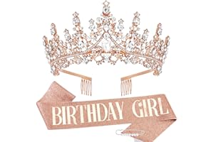 TOBATOBA Birthday Crowns and Sash for Women, Rose Gold Princess Birthday Decorations
