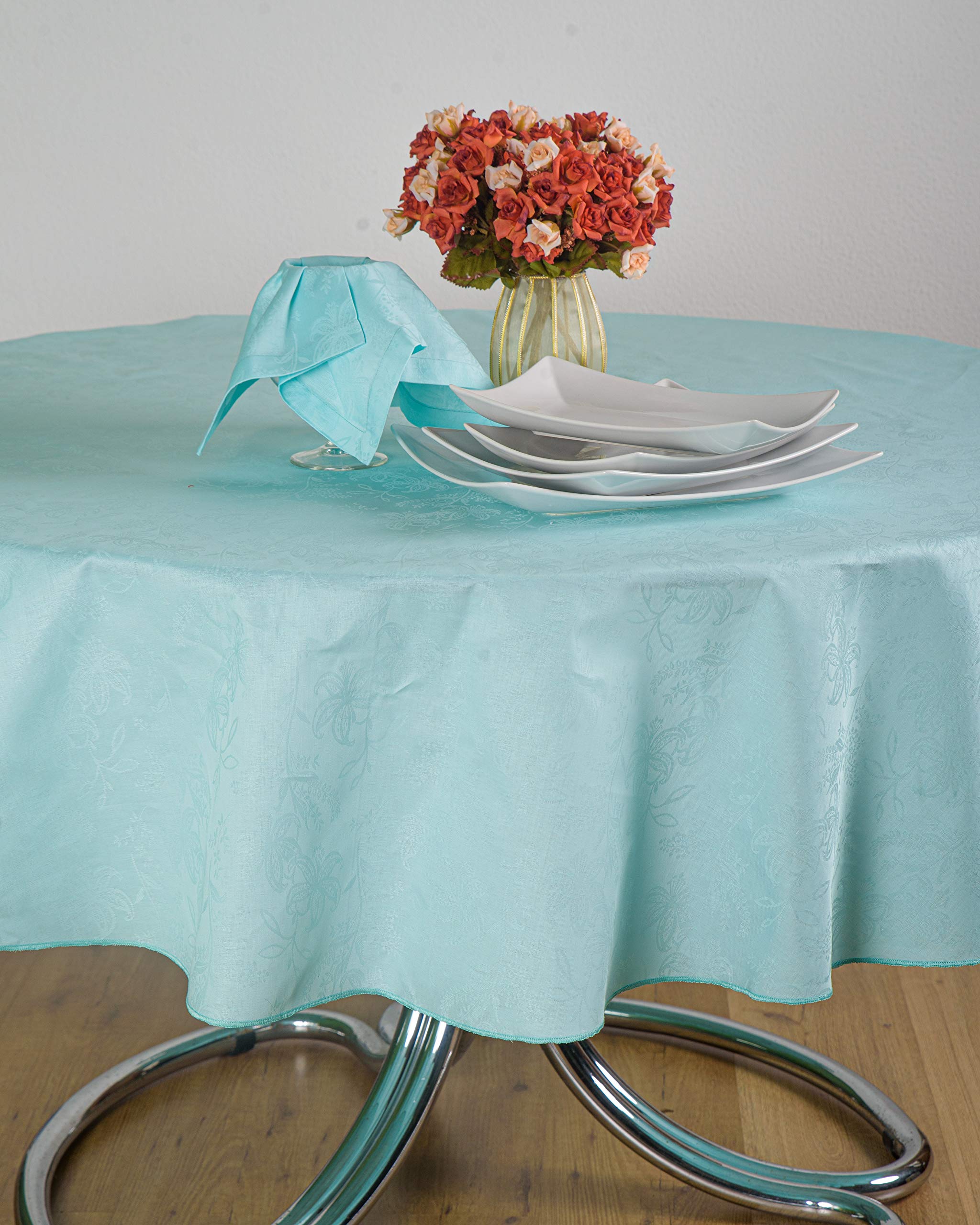 ESSE HOME - Confestyl – Tablecloth - Table Cover – Oval for 12 People - Flanders Jacquard Pure Cotton – Artisan Product - Iris 598 (Oval 170x250, Green Tablecloth)