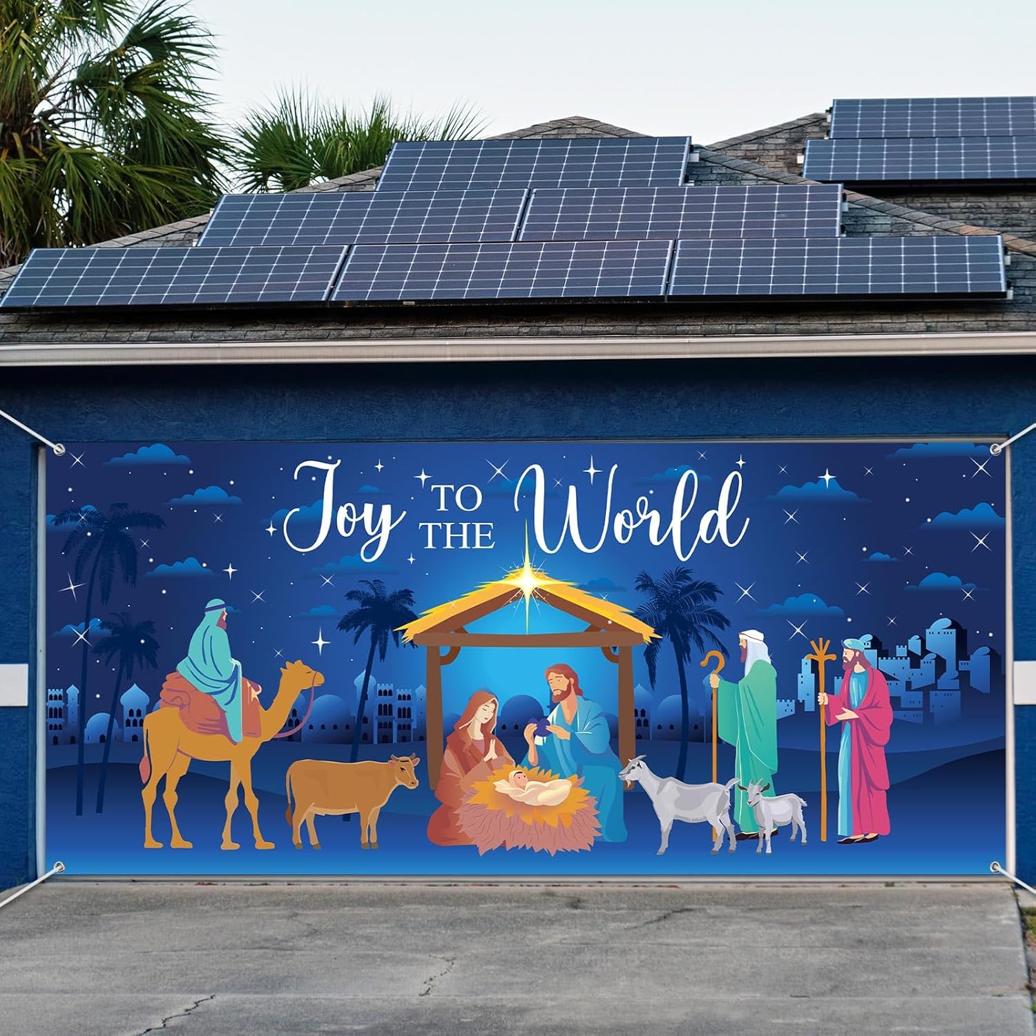 Garage Door Decorations - Buryeah 6 x 13 ft Halloween Christmas Banner Garage Door Decorations Large Garage Door Cover Halloween Christmas Photo Backdrop for Indoor Outdoor Home Birthday Holiday Party (Nativity Style)