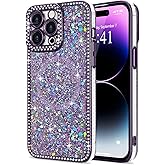 Lafunda for iPhone 14 Pro Max Case Glitter, Luxury Bling Sparkly Rhinestone Diamonds Cover Compatible with MagSafe for Women Girls Shockproof Protective Phone Case for iPhone 14 Pro Max 6.7", Purple