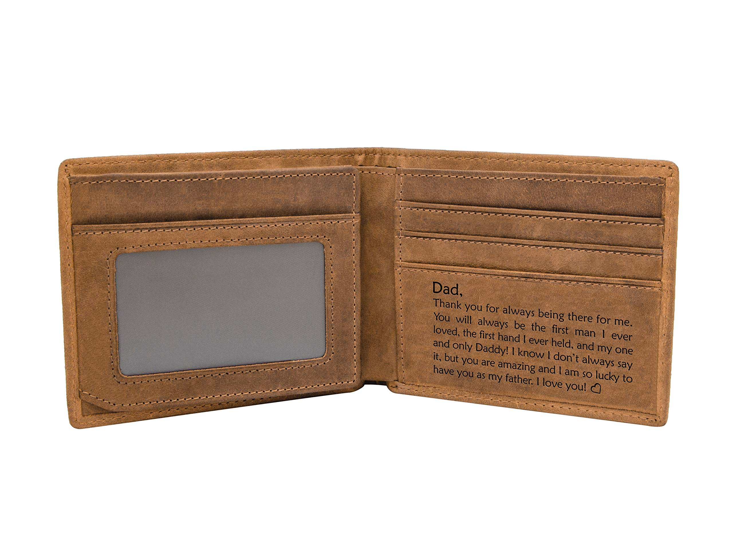 Kenon Engraved RFID Blocking Bifold Stylish Wallet for Dad Handmade Wallets Father's Day Christmas Birthday Gifts for Dad