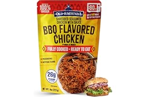 Old Hacienda BBQ Flavored Chicken | 100% Shredded Seasoned Chicken with Sauce | Fully Cooked & Ready to Eat | 26g Protein | No Preservatives or Artificial Flavors | BPA Free Pouch | Pack of 1-8oz