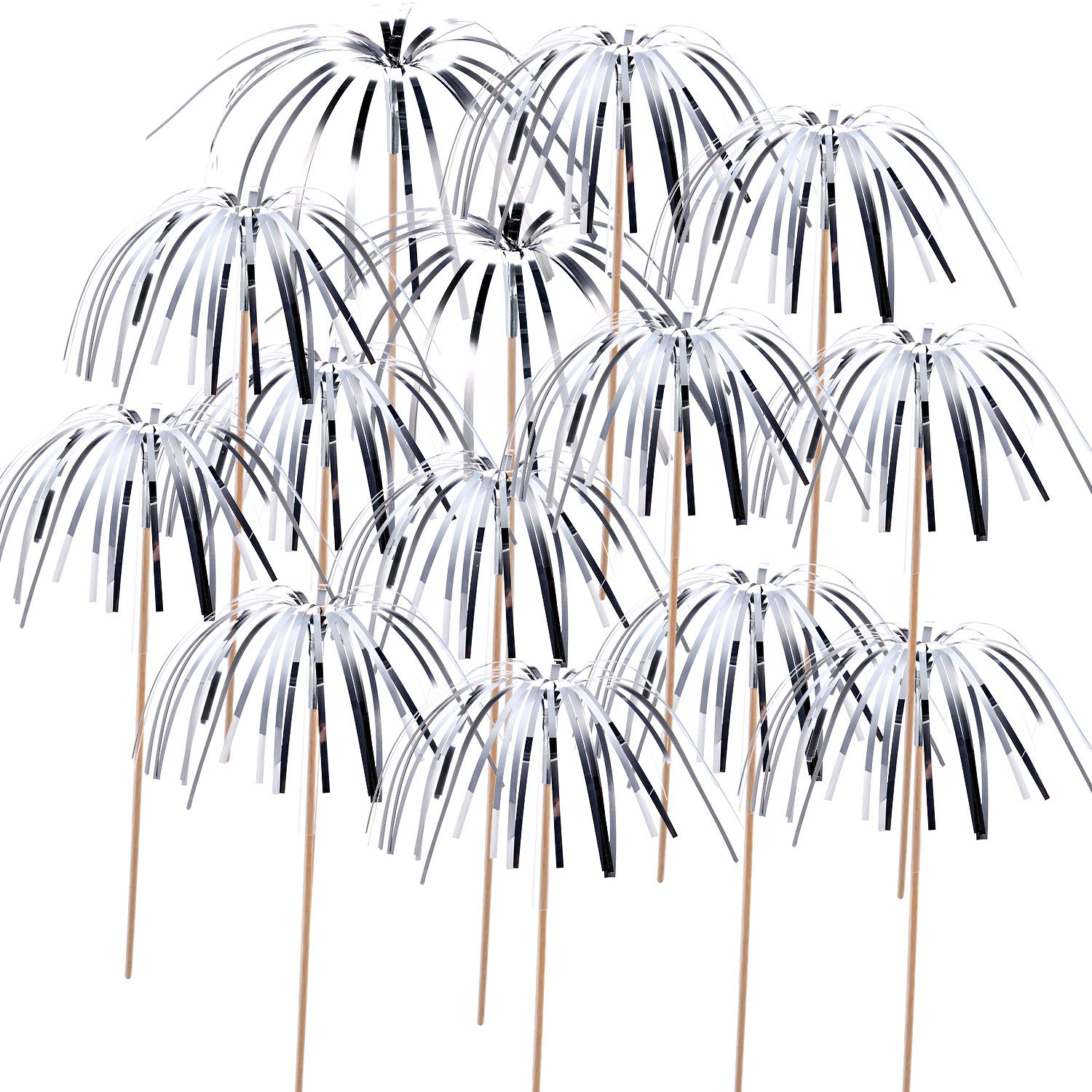 Photo 1 of 100 Pieces Firework Cupcake Toppers Graduation Foil Frill Toothpicks Holiday Cake Decorations 9 Inch Shape Food Picks for Halloween Party Favors Supplies (Silver)