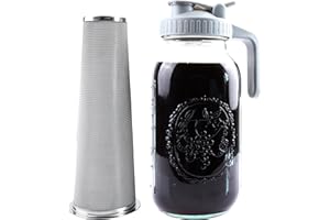 GMCOZY Cold Brew Coffee Maker Mason Jar 2 Quart Iced Coffee Pitcher 64oz With Filter Half Gallon Glass Mason Pitcher Spout Lid With Handle For Fridge Iced Coffee Tea Lemonade Fruit Drinks Container