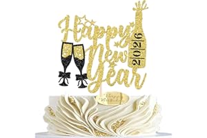 Rsstarxi 1 Pack Happy New Year 2026 Cake Topper Gold Glitter Hello 2026 Cheers 2026 New Year Cake Pick Decorations for Celebrate 2026 New Years Eve Party Cake Decorations