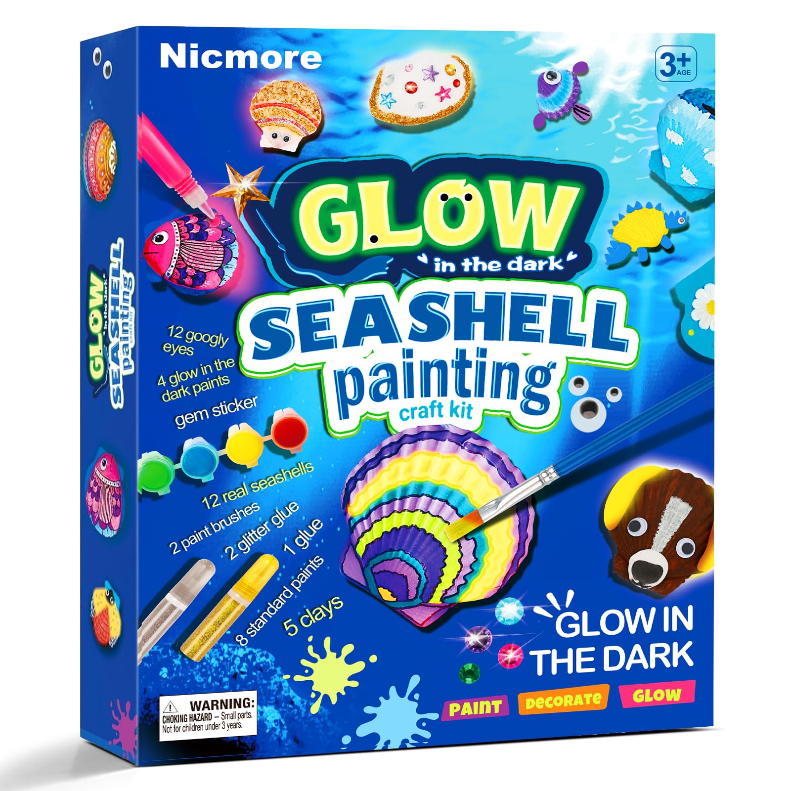 Photo 1 of Nicmore Kids Sea Shell Art & Crafts: Glow in The Darkness Painting Kits Crafts for Age 4-6 4-8 8-12 Gift for Boys Girls Art Supplies Activities Toy Gifts for 3 4 5 6 7 8 9 10 11 12 Year Old