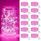 btfarm Valentine's Day 12 Pack Pink Fairy Lights Battery Operated 3 Modes, 7ft 20 Led Twinkle String Lights Waterproof, Bulk Small Mini Light for Mason Jars Christmas Vases Wedding Table Decorations