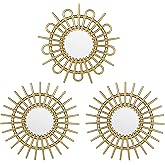 Funerom 9.8 x 9.8 inch 3 Pack Mirror wall Decor Small Hanging Mirror for wall (Gold)