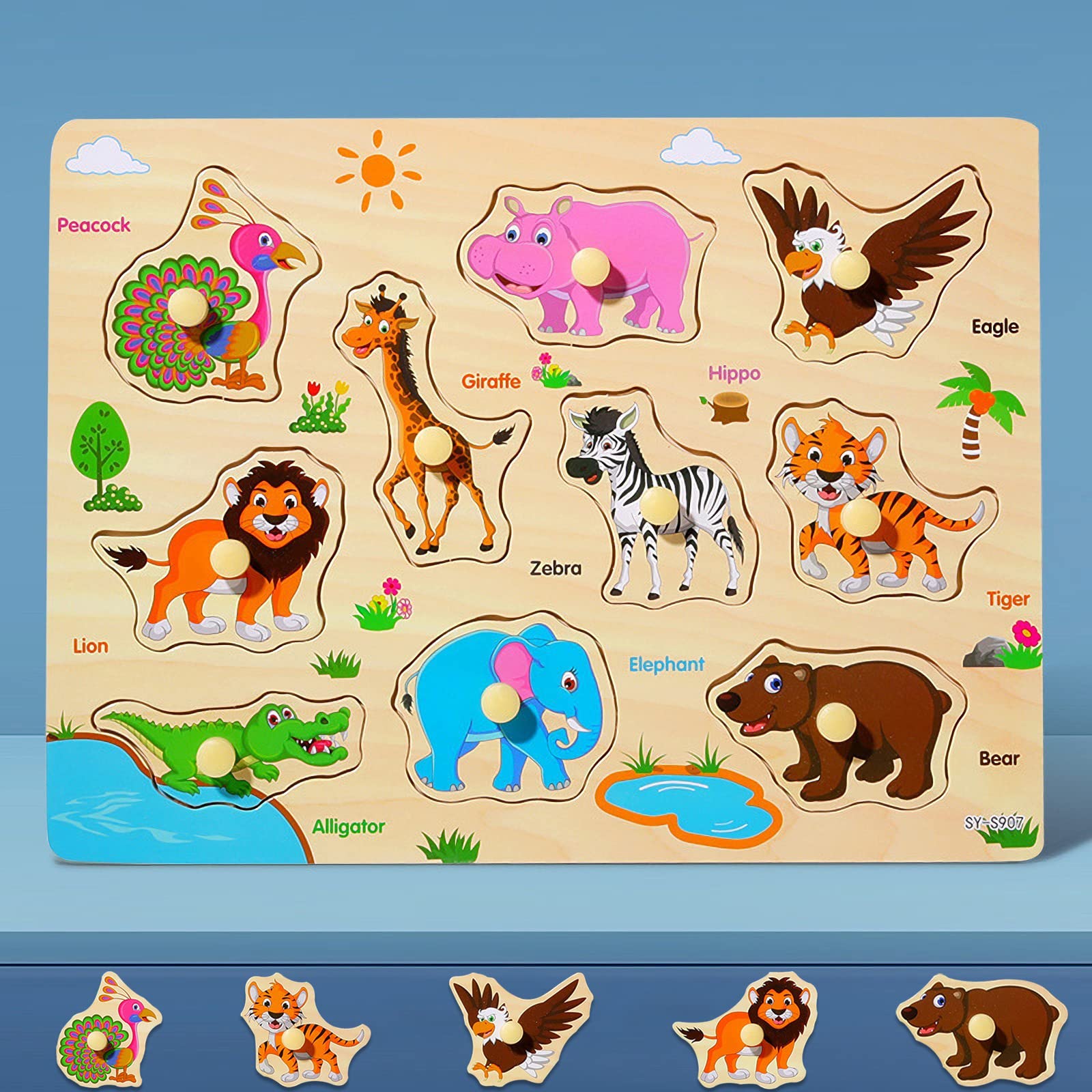 Wooden Jigsaw Puzzles for Kids 3+ Year Olds | Educational Toddler Jigsaws for Girls Boys Gifts (Wild Animals)
