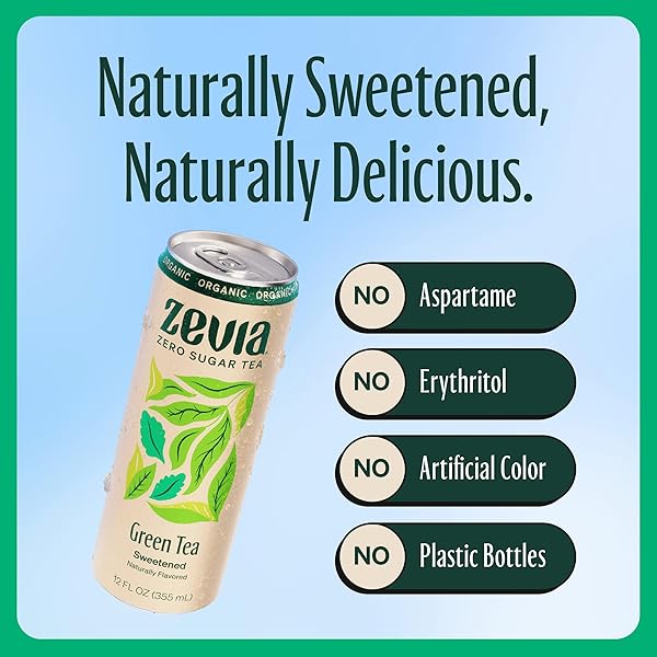ZEVIA, TEA SWEETENED GREEN ORGANIC, 12 FL OZ