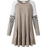 LARACE Swing Tunic Top for Women Plus Size Leopard Long Sleeve Shirt with Pocket