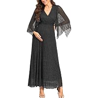 guruixu V-Neck Ruffle Sleeve Maternity Dress for Baby Shower Photoshoot  Causal Wedding, Wrap Ruched Dress with Flower Sash at Amazon Women's  Clothing store