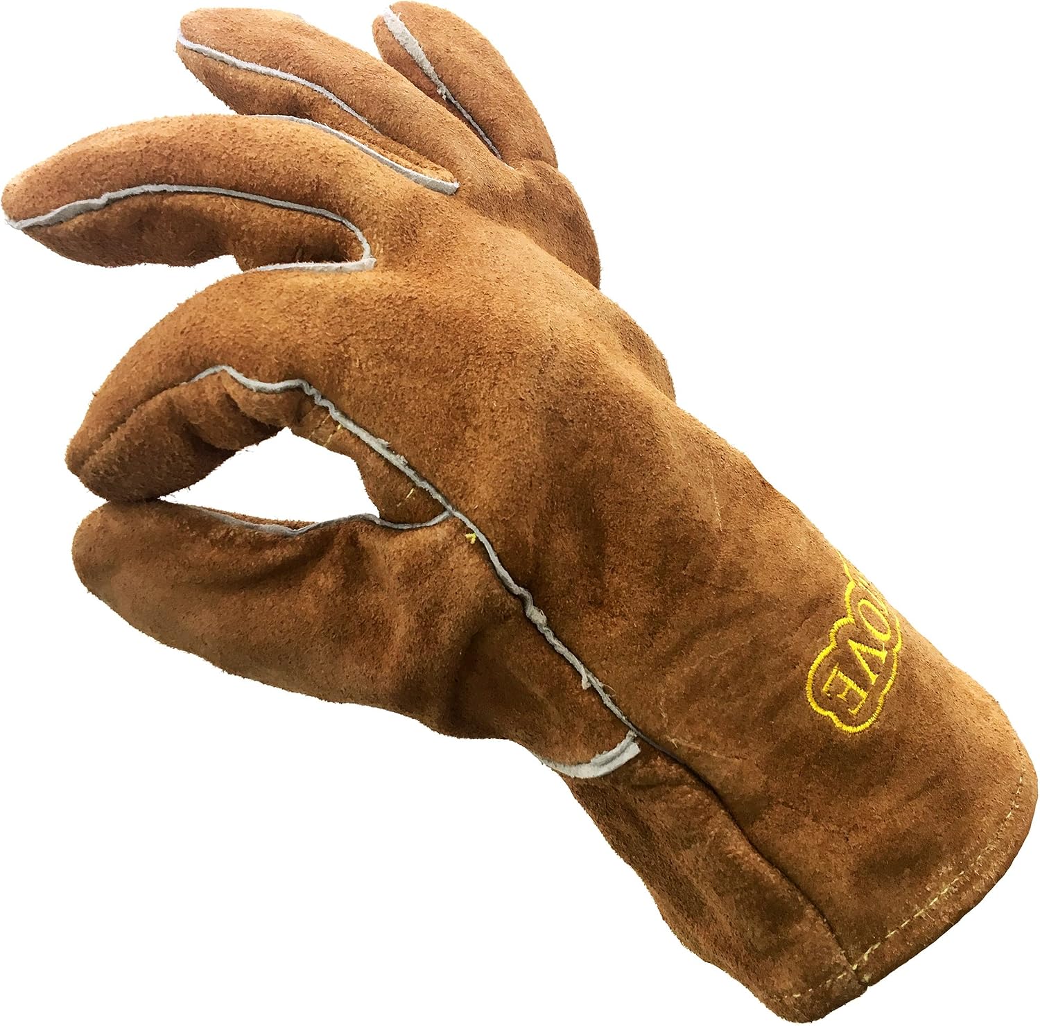 Cosystove Genuine Full Leather Heavy Duty Heat Resistant Gloves for Woodburner Multi-Fuel Stoves Heavy Duty Safety Gauntlet Also for BBQs Pizza Ovens