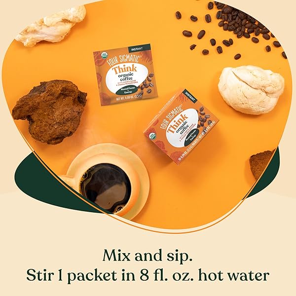 FOUR SIGMATIC FOCUS ORGANIC MUSHROOM COFFEE | INSTANT MUSHROOM COFFEE MIX WITH LION’S MANE, CHAGA AND RHODIOLA FOR BETTER FOCUS AND IMMUNE SUPPORT | 10 PACKETS